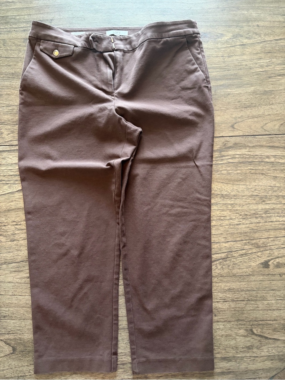 LOFT- Riviera Slim Pants in Doubleweave (Chocolate Bark)